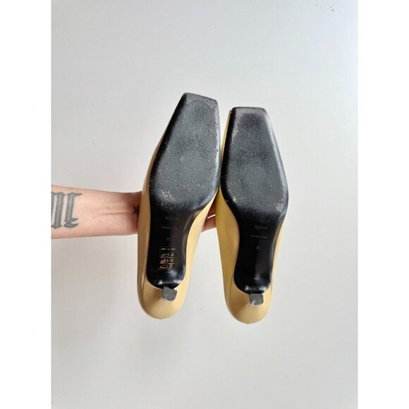TOTEME Butter Yellow Leather Square Toe Kitten Heel Mules Slides, Size 37 - Picture 14 of 16